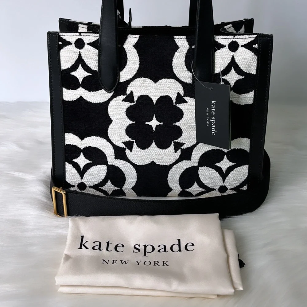 NWT💃Kate Spade Spade Flower Monogram Manhattan Chenille Small Tote Purse - Picture 10 of 12